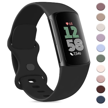 AK Sport Band Compatible with Fitbit Charge 6 Bands/Fitbit Charge 5 Bands Women Men, Classic Soft Replacement Straps Wristbands for Fitbit Charge 6/5 Advanced Fitness &amp; Health Tracker (Black,Large)