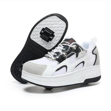 Wooowyet Retractable Roller Skate Shoes Sneakers with Wheels for Girls Kids Boys Wheeled Heel Footwear Zapatillas Zapatos Tenis Con Ruedas para Ni&ntilde;as White Big Kids 8