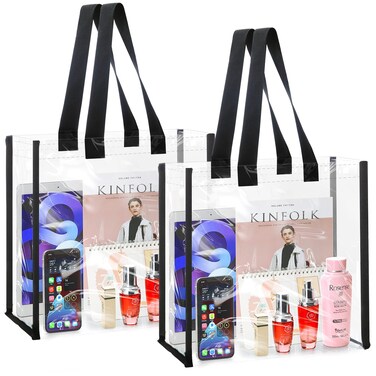 NATURAL STYLE 2-Pack Stadium Approved Clear Tote Bag, 12x12x6 Clear Lunch Bag, Perfect for Work, Sports Games and Concerts (Black)