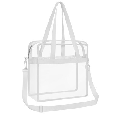 Oraben Clear Bag Stadium Approved 12x6x12 Clear Tote Bag with Removable Strap Clear Lunch Bag for Work Sports Festival (Main Pocket Only, White)