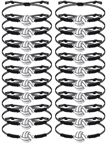 Jadive 20 Pieces Volleyball Charm Bracelets Adjustable Volleyball Braided Bracelets Cord Volleyball Player Gifts Rope Bracelet Ideal Souvenir for Women Men Sport Team Players(Black)