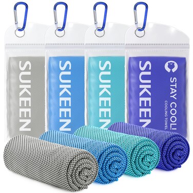 Sukeen Cooling Towels for Neck and Face, 4 Pack Cooling Towels for hot Weather (40"x12"), Cooling Rags for Yoga, Sport, Running, Workout,Gym, Camping, Fitness, Workout &amp; More Activities