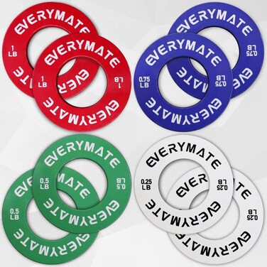 EVERYMATE Fractional Weight Plates Set of 8 Micro Plate Pair 0.25LB 0.5LB 0.75LB 1 LB for Olympic Barbells Strength Training