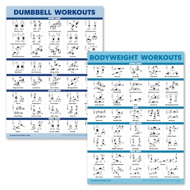 Palace Learning 2 Pack Dumbbell Workouts and Bodyweight Exercise Poster Set - Laminated 2 Chart Set - Dumbbell Exercise Routine &amp; Body Weight Workouts [LIGHT] (LAMINATED, 18&rdquo; x 24&rdquo;)
