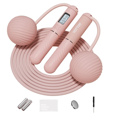 YOTTOY Cordless Jump Rope with Counter - Ropeless Jump Rope 2 In 1 with Large Cordless Ball-Weighted Jump Rope for Women with LCD Display and Tangle-Free-Ideal for Cardio, Crossfit, and HIIT Workouts