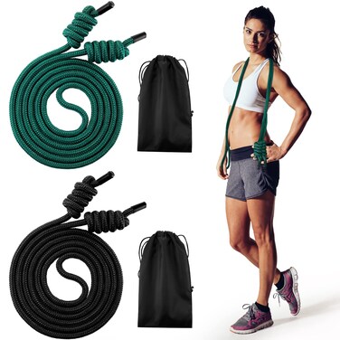 lewtemi 2 Pcs Flow Exercise Rope for Fitness Flow Double Braid Workout Rope with Cloth Bags Adjustable Length Jump Ropes for Working out Men Women Gym Training Indoor Outdoor, 9 ft(Black, Green)
