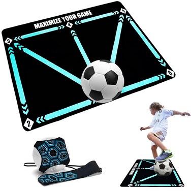 Football Footstep Training Mat, Soccer Training Mat, Agility Footstep Training Mat, Soccer Train Mat for All Levels, Non-Slip Silent Equipment for All Ages to Improve Speed, Strength and Coordination