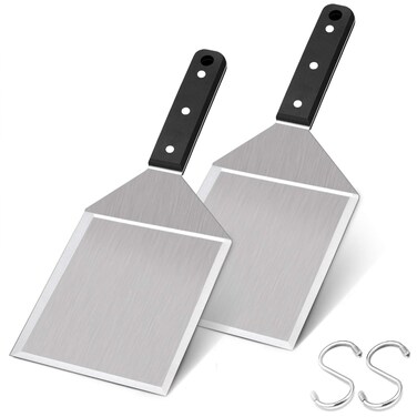 Leonyo Metal Spatula 2 PCS, Heavy Duty Stainless Steel Griddle Burger Spatula, as Barbecue Hamburger Turner Grilling BBQ Griddle Accessories, Triple Rivets &amp; 2 x S Hook, Dishwasher Safe, Smash Burgers