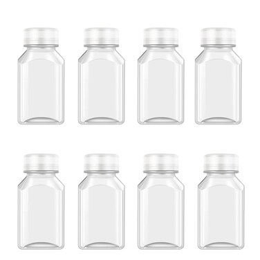 XYSMZM 8 Pcs 4 Oz Juice Bottles Plastic Ginger Shot Bottles, Leak Proof, Beverage Containers for Juice, Smoothie, Milk, White Lid