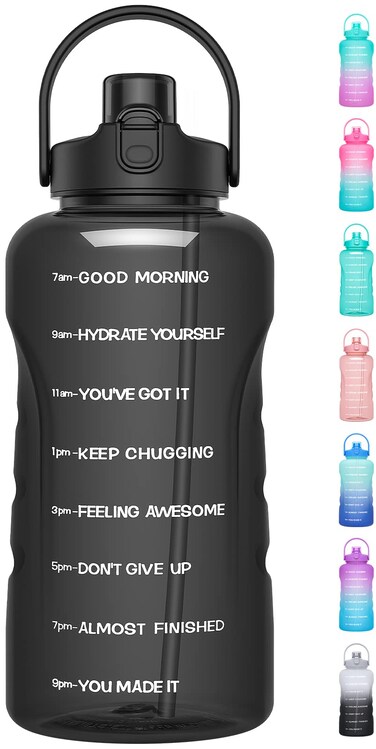 HydroPal 1 Gallon Water Bottles with Straw, 128 oz / 3.8L Water Bottle BPA Free Innovative 2-IN-1 Lid Gym Bottle with Times to Drink Motivational, Large for Sports Fitness Camping Water Jug One Gallon