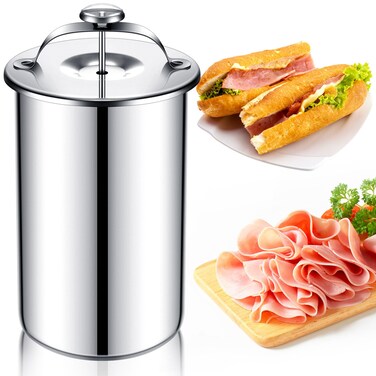 Skylety 1 Piece Meat Press Maker Stainless Steel Ham Press Maker with Thermometer Sandwich Deli Meat Press Bacon Ham Maker for Making Homemade Healthy Deli Seafood Poultry Patty Meat Cooking Tool
