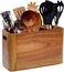 Wooden Kitchen Utensil Holder Organizer for Counter or Countertop, Large Wooden Utensil Holder for Storage Cooking and Silverware with 3 Compartment, Acacia Rustic Wood Container Extra Large