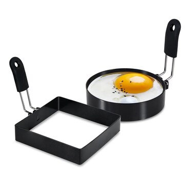 LXLOVESM 4'' Round+Square Egg Rings Set with Silicone Handle, Stainless Steel Egg Cooking Rings，Nonstick，For Frying Eggs and Egg Mcmuffins, Egg Mold For Breakfast