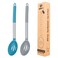 Pack of 2 Large Silicone Slotted Spoon Kitchen Skimmer with High Heat Resistant BPA Free Non Stick Cooking Ladle Strainers For Draining and Frying (Gray-Blue)