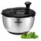 SveBake Stainless Steel Salad Spinner, 4.2 Qt Vegetable Washer, BPA-Free Lettuce Dryer with Crank Design, Dishwasher Safe, Non-Slip Base - Black Lid