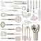 Kitchen Utensils Set-Silicone Cooking Utensils-33pcs Non-Stick Silicone Cooking Kitchen Utensils Spatula Set with Holder-Best Kitchen Cookware with Stainless Steel Handle (Khaki)