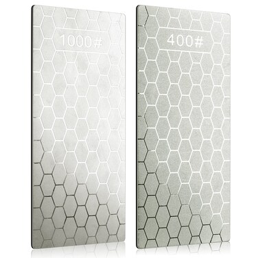 2PCS Diamond Sharpening Stone, Kalolary Knife Sharpener Stone Whetstone Honeycomb Surface Diamond Sharpener Plate with Non-slip Base for Pocket Knives Scissors, Outdoor Kitchen Tools (400/1000 Grit)