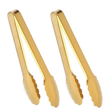 IAXSEE 2 Pack 9 Inch Gold Serving Tongs Gold Serving Utensils Salad Tongs Buffet Tongs Non-slip &amp; Easy Grip Stainless Steel Gold Plated Buffet Serving Tongs, Salad, Ice, Oven