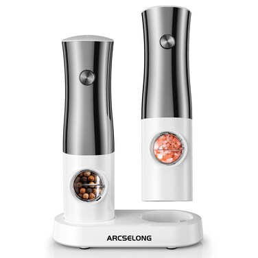 Arcselong Electric Salt And Pepper Grinder Set Stainless Steel Top With Type-C Rechargeable Base, No Battery