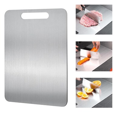 100% Pure Titanium Cutting Board,Ultra-thin Stainless Steel Non-stick Cutting Board,Double-sided Titanium PlateFamily Outdoor Camping Meal PreparationKitchen Essentials(15.5 x 11inch)