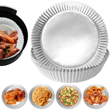 100 PCS Aluminum Foil Air Fryer Liners, Non-stick Air Fryer Disposable Paper Liner, Oil-proof Water-proof Air Fryer Sheets, Food Grade Aluminum Foil for Baking, Frying, Grilling, Roasting Microwave