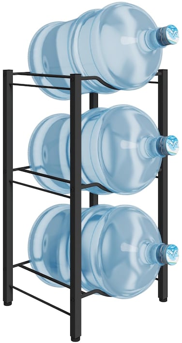 mocomax 5 Gallon Water Jug Rack, 3 Tier Detachable Water Bottle Holder Storage Organizer Shelf, Heavy Duty Water Jug Dispenser Stand for Kitchen, Office, Home, Black