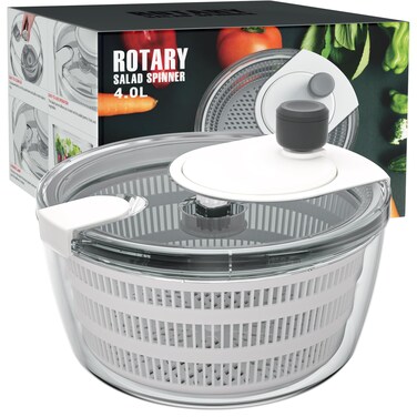 Smile mom Salad Spinner Lettuce Spinner, Salad Dryer for Washing, Spinning, and Draining Vegetables, Greens &amp; Fruits, High Efficiency Kitchen Gadgets for Home with Rotary Handle 4.0L White