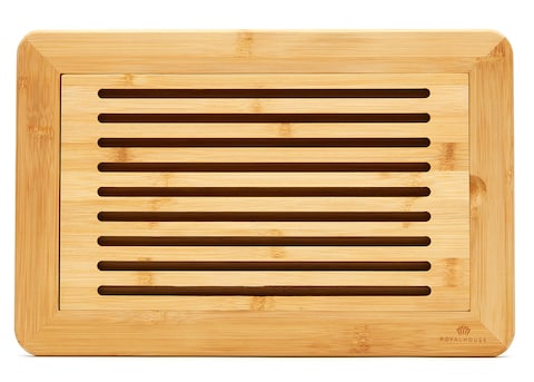 RoyalHouse Large Premium Natural Bamboo Bread Cutting Board with Crumb Tray, Bread Serving Tray for Kitchen