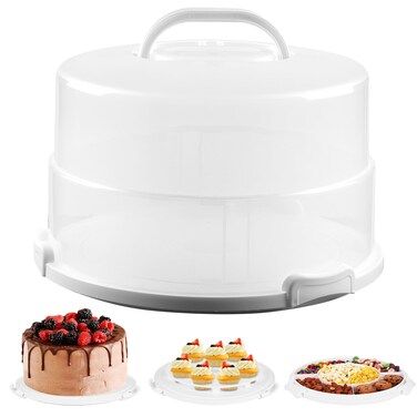 12in Extra Large Cake Carrier with Lid and Handle, Holds up to 12" round 7" high cake, Portable Cake Container for Transport Pies, Cupcakes, Cakes and More