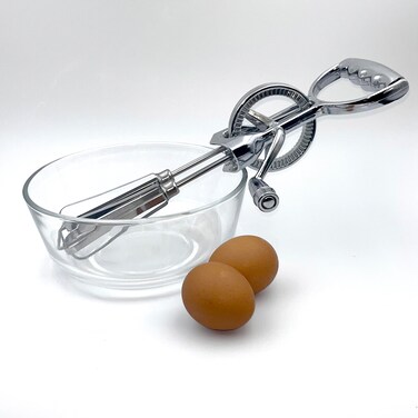 Lmuwecno Manual Egg Beater Hand Crank Double Head Stainless Steel Whisk (1, Silver, Large)