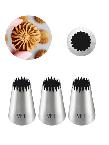 Churro Piping Tip,Piping Tips for Eclair,Open Star Pastry Tip Large for Piping,9FT Icing Tips,3 Pcs