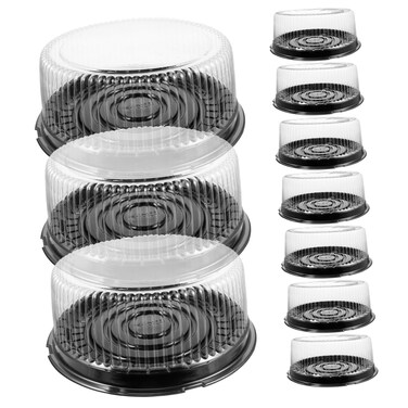 Generic 10pcs Cake Box Cake Containers Plastic Containers with Lids Cake Slice Container Plastic Cake Container with Lids Plastic Cake Carrier, 24.5X24.5X8.3CM, Transparent Black