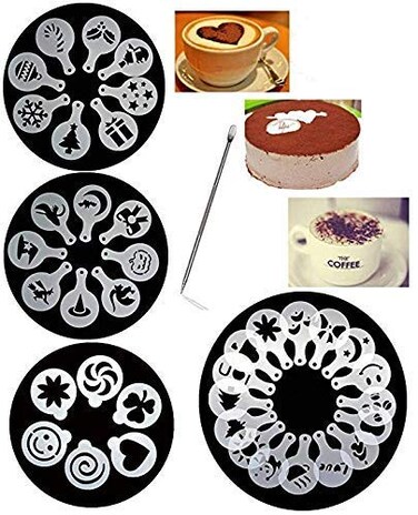 Magnoloran 38 Cookie Stencils+1 Coffee Latte Art Pen, Cake Stencils Baking Templates Coffee Decoration Stencils Coffee Art Templates Coffee Mold Tool for Christmas Thanksgiving Cake Coffee Cappuccino