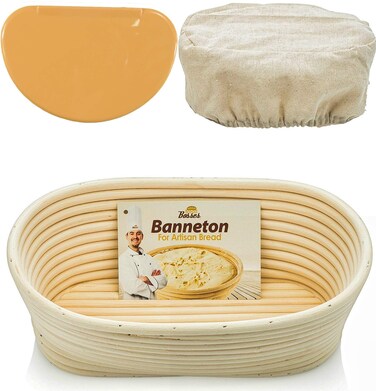 Oval Bread Banneton Proofing Basket - 10 Inch Baskets Sourdough Brotform Set Banaton Towel for Baking for Sourdough Bread Making Starter Jar Kit