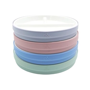 Elk and Friends Kids 7.8&rdquo; Porcelain White Plates with Silicone Sleeves   Divided Plates   Suitable for Kids/Toddlers   Microwave &amp; Dishwasher Safe   Non Slip   Snack Dishes&hellip;