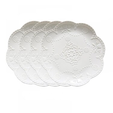Gaolinci European Palace Series Lace Embossed Ceramic Dinner Plate (Set of 4)
