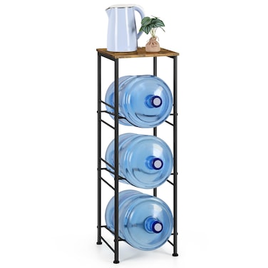 5 Gallon Water Bottle Jug Holder 3-Tier Water Bottle Holder Organizer with Top Shelf, Heavy Duty Water Dispenser Stand Rack for Kitchen Living Room Office, Rustic Brown