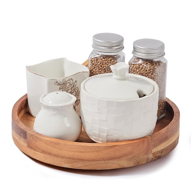 9 Inch Acacia Wood Lazy Susan Organizer for Cabinet, Lazy Susan Turntable for Countertop Table Pantry, Kitchen Turntable Storege Container