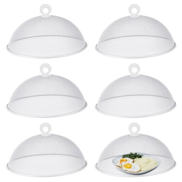 Gerrii 6 Pcs Metal Mesh Food Cover Outdoor Mesh Food Tents Dome Screen Plate Covers for Dinner Plates Reusable Fruit Fly Nets Picnic Food Umbrella for Table, BBQ, Camping, Party (White,11 Inch)
