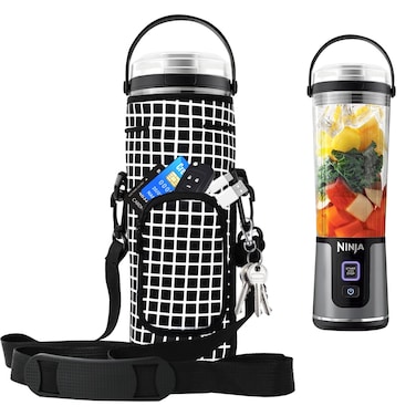 Storage Sleeve Bag for Ninja Blast Portable Blender with Shoulder Strap and Pocket Compatible with Ninja BC151NV/BC51NV/BC151BK/BC151CR/BC151EM/BC151PR/BC151WH Blast Portable Blender (black checkered)