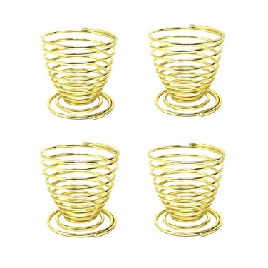 Honbay 4PCS Stainless Steel Spring Wire Tray Egg Cups Holder Serving Cup Egg Tray for Egg (gold)
