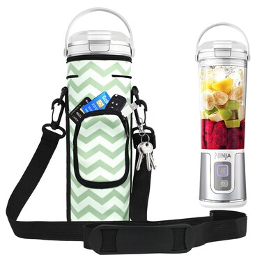 Storage Sleeve Bag for Ninja Blast Portable Blender with Shoulder Strap and Pocket Compatible with Ninja BC151NV/BC51NV/BC151BK/BC151CR/BC151EM/BC151PR/BC151WH Blast Portable Blender (White Green)