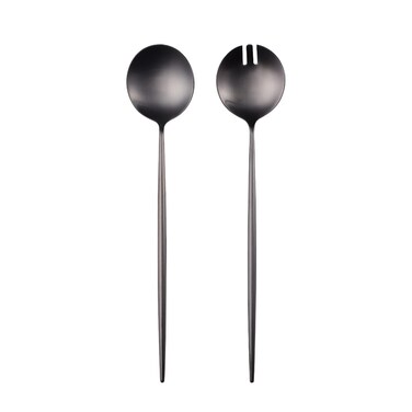 Zerophilo Salad Servers,Spoon and Fork Set 11.41 inch,18/10 Stainless Steel Salad Serving Titanium Plating (Black)