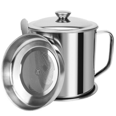 Bacon Grease Container,Kitchen Oil Container Can with Strainer and Anti-slip coaster tray for Store Meat Frying Oil and Cooking Grease Storage