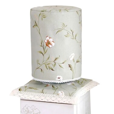 2 Pcs Water Dispenser Cover and Water Bucket Cover Set with 2 Square Vinyl Placemats, Floral Dust Cover for 5 Gallon Water Barrel, Reusable Cover for Hot &amp; Cold Water Dispensers and Water Bottles