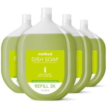 Method Gel Dish Soap, Refill, Lime + Sea Salt, Recyclable Bottle, Biodegradable Formula, Tough on Grease, 54 Fl Oz (Pack of 4)