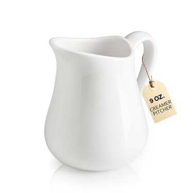 LYEOBOH Creamer Pitcher 9 OZ Creamer, Small White Creamer Pitcher, Ceramic Milk Pitcher, Kitchen Creamer Pitcher, Porcelain Coffee Creamer Pitcher