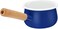 YumCute Home Enamel Milk Pan with Dual Pour Spout Butter Warmer Milk Pot for Stove Top Healthy White Enameled Inside Coating Iron 1QT Small Soup Pot with Wooden Handle Handy Pot (Blue)