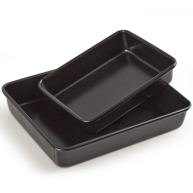 Kazozobi Heavy Roasting Pan Set of 2, Nonstick Rectangular Deep Baking Pans, 0.8mm Lasagna Oven Pan, 11"+8.6