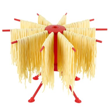 Cambom Foldable Pasta Drying Rack- Plastic Spaghetti Noodle Dryer with 10 Bar Handles Red